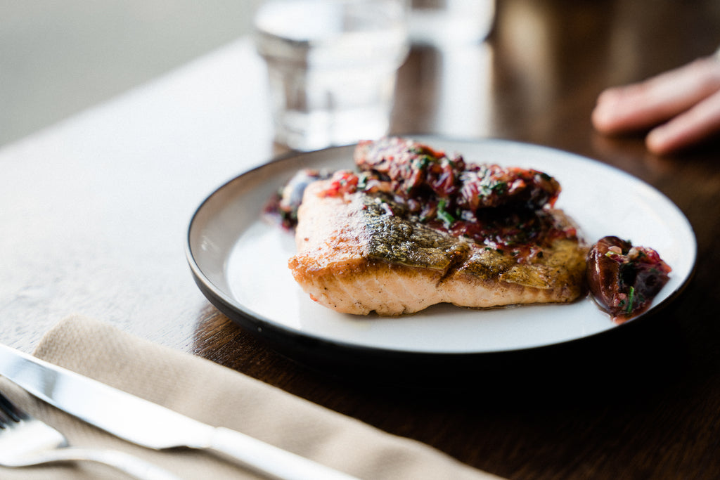 Seared Salmon with Plums in Buttery Pan Sauce
